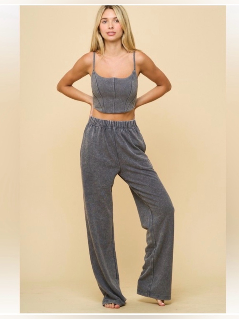 Black Mineral Wash Top And Wide Pants